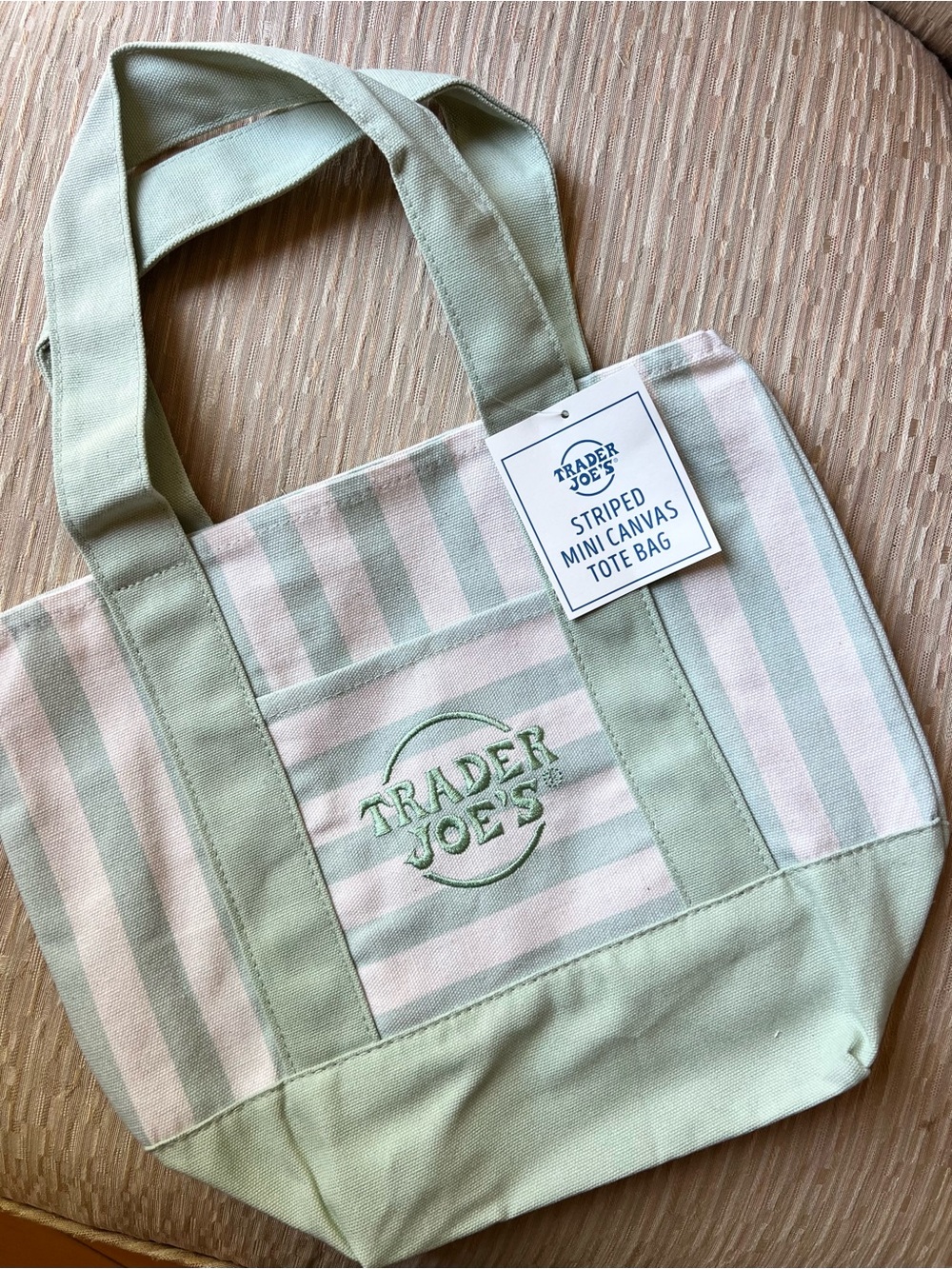 Genuine green Striped Trader Joes mini Canvas Tote Bag
